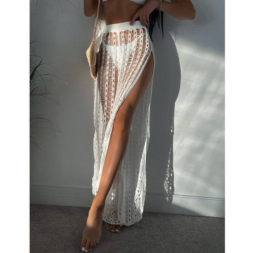 Color-Vacation Sexy See through Mesh Hollow Out Split Strap Knitted Mop Beach Pants Women-Fancey Boutique