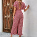 Color-Summer Women Red Printed Jumpsuit-Fancey Boutique