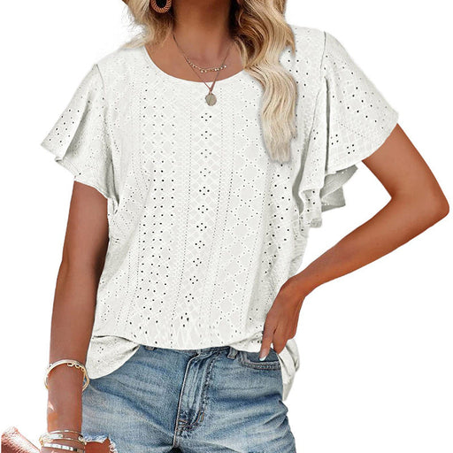 Color-White-Women Clothing Summer Women T-shirt Ruffle Sleeve Casual Top-Fancey Boutique