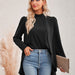 Color-Black-Fall Winter Women Clothing Casual Solid Color Half Collar Long Sleeve False Two Piece Shirt Women-Fancey Boutique