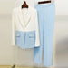 Color-Stars Business One Button Color Blocking Work Pant Set Two Piece Blazer Suit Set-Fancey Boutique