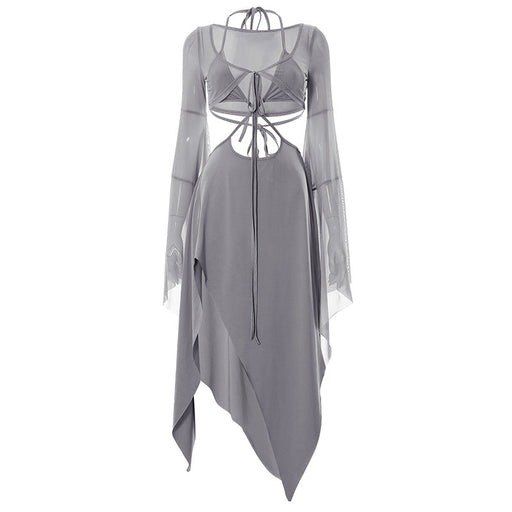 Color-Gray-Special Interest Irregular Asymmetric Design Mesh Stitching Skirt Set Summer-Fancey Boutique