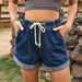 Color-Navy Blue-Tied Elastic Waist Casual Curling Denim Shorts Women-Fancey Boutique