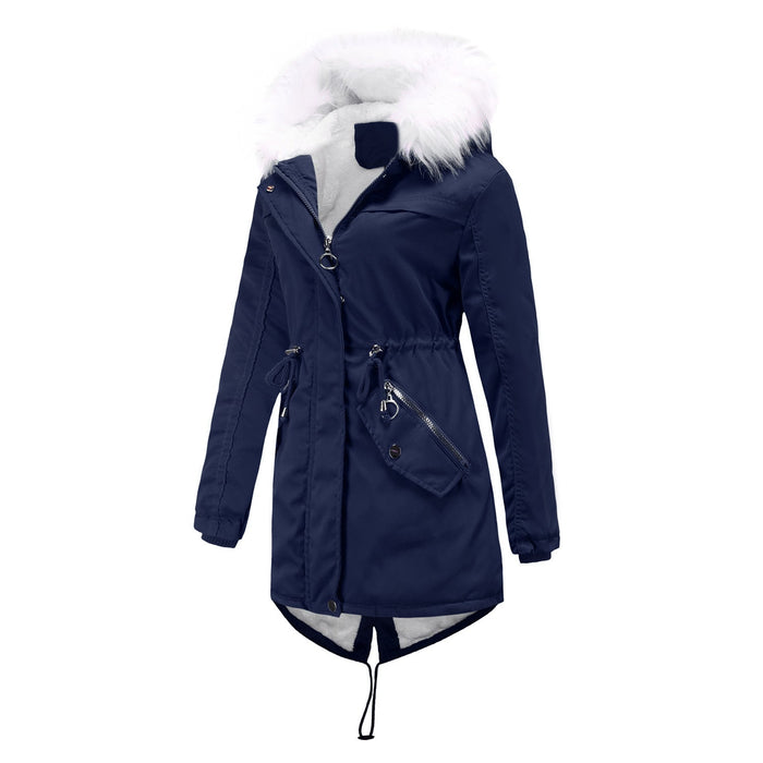 Color-Parka Women Plus Size Mid-Length Fleece Lined Coat Women Warm with Fur Collar Loose Winter Coat Plus Size-Fancey Boutique