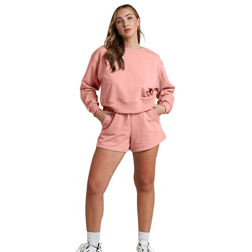 Color-Pink-Solid Color Long Sleeve Sweaters Women Clothing Short Two-Piece Casual Shorts Suit-Fancey Boutique