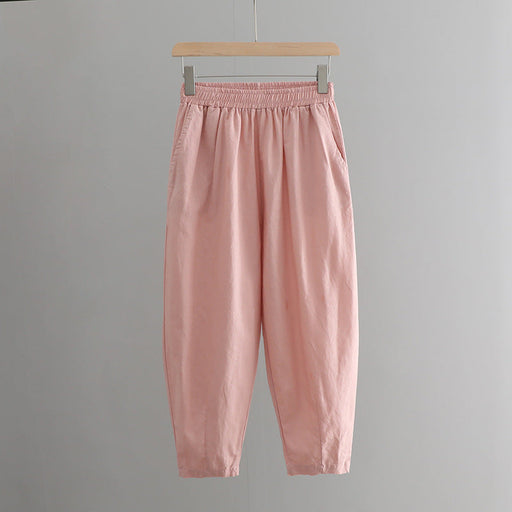 Color-skin pink-Cotton Linen Women Clothing Spring Summer Artistic Cotton Linen Casual Pants Linen All Matching Slimming Cropped Pants Baggy Pants-Fancey Boutique