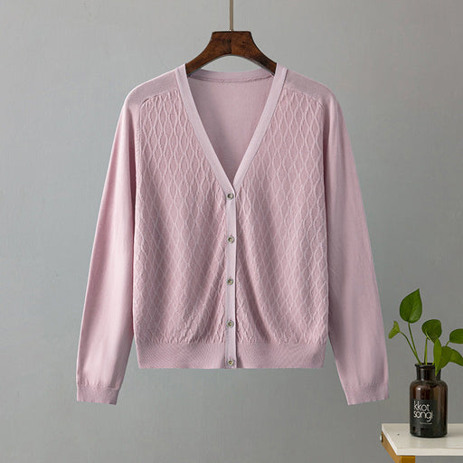 Color-Lavender-Ice Silk Thin Cardigan Women Sweater Summer Loose Western Gentle Outer Shawl Air Conditioning Shacket Women-Fancey Boutique
