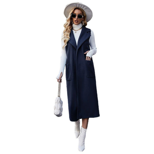 Color-Navy Blue-Trendy Woolen Coat Autumn Winter Slim Fit Slimming Fashionable Women Blue Coat-Fancey Boutique