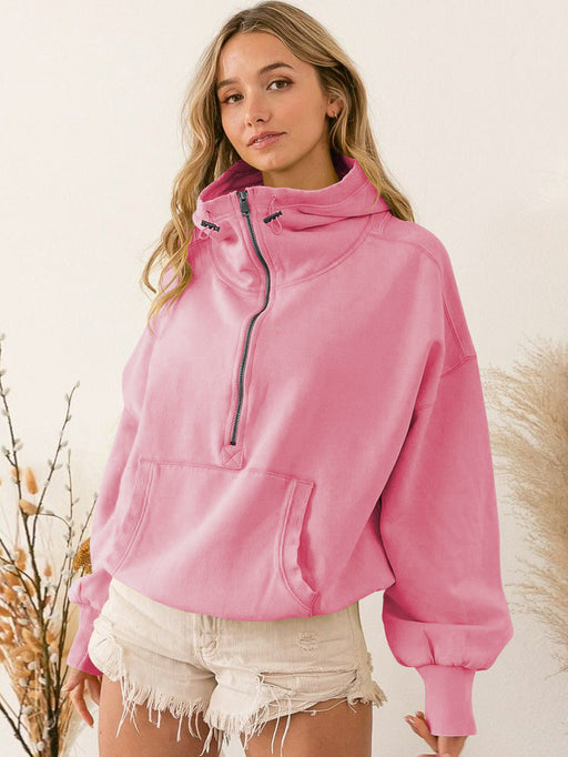 Color-Pink1-Hooded Sweater Women Clothing Tide Brand Sports Hoodie Zipper Drawstring Long Sleeve Top Coat-Fancey Boutique