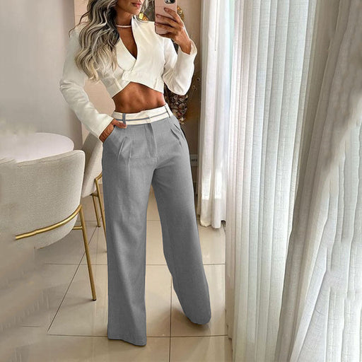 Color-Gray-Ladies Suit Summer Casual Solid Color Loose Trousers Two Piece Set-Fancey Boutique