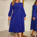 Color-Plus Size Long Sleeve Lace up Puff Sleeve Maxi Dress-Fancey Boutique