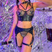 Color-Metal Chain Sexy Lingerie Set Sexy Seduction See Through Faux Leather Mesh Stitching Uniform-Fancey Boutique