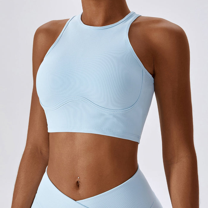 Color-Sky Blue-Shockproof High Strength Running Fitness Sports Vest Thread Hollow Out Cutout out Beauty Back Tight Yoga Bra-Fancey Boutique