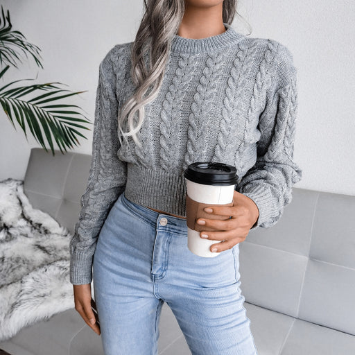 Color-Women Fall Winter Twist Waist Trimming Knitted Cropped Sweater Clothing-Fancey Boutique