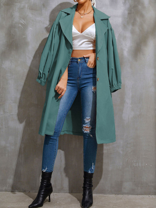 Color-Green-Women Windbreaker Korean Goddess High Sense Loose Fitting Slimming Coat Early Autumn Laid Back Long Sleeve Tooling Little Trench Coat-Fancey Boutique