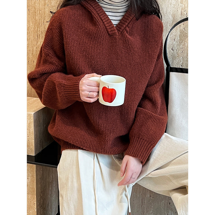 Color-Autumn Winter Profile High Grade Maillard Soft Glutinous Hooded Sweater Lazy Sweater Women-Fancey Boutique