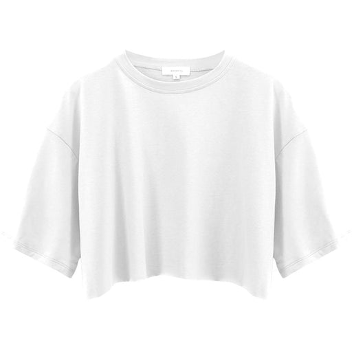 Color-White-Sexy Short Sleeved T shirt Women Summer Pure Cotton Solid Color Short Cropped round Neck Sports Top-Fancey Boutique