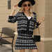 Color-Women Clothing Spring V neck Cardigan Knitting Suit A line Skirt Jacquard Classic Two Piece Set-Fancey Boutique