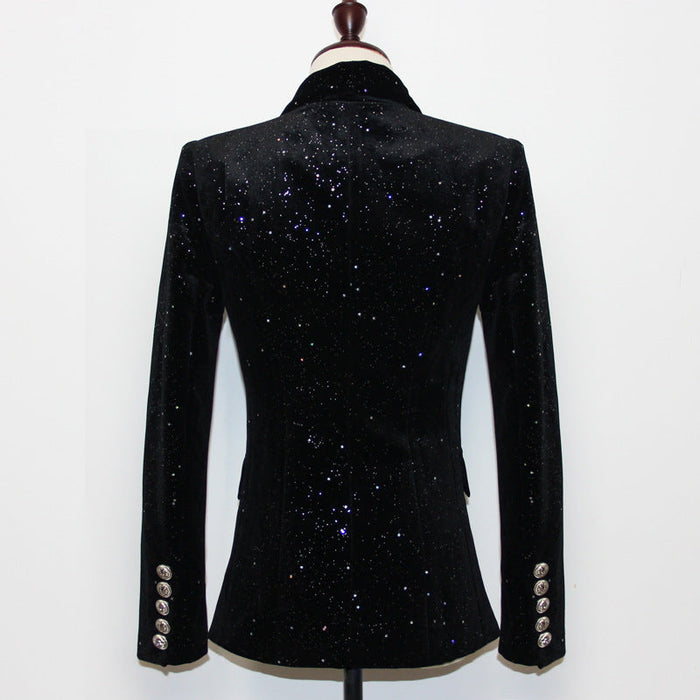 Color-Spring Autumn Blazer Starry Sequined Silver Buckle Waist Tight Velvet Small Blazer for Women-Fancey Boutique