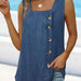 Color-Blue-Summer Women Clothing Pleated Square Collar Sleeveless Dovetail Button Vest Women-Fancey Boutique