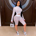 Color-White-Women Nightclub Stretch Tight Eye Mesh Long Sleeve Shorts Two-Piece Suit-Fancey Boutique