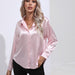 Color-Pink-Satin Shirt Women Satin Artificial Silk Long Sleeve Shirt Spring Summer Women Clothing-Fancey Boutique