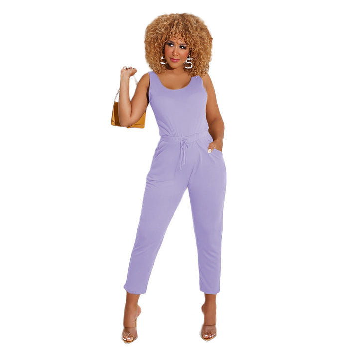 Color-Lavender-Summer One Piece Sleeveless Solid Color Slim Fit Bodysuit-Fancey Boutique