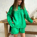 Color-Green-Spring Summer Solid Color Casual Polo Collar Shirt Loose Shorts Suit-Fancey Boutique
