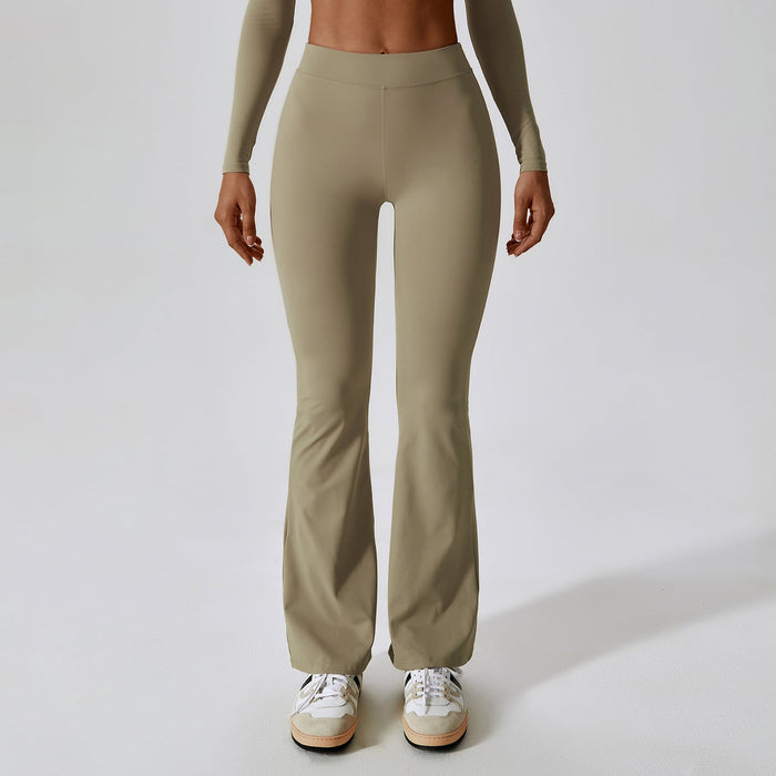 Color-Camel Brown-High Waist Hip Lift Fitness Yoga Bell Bottom Pants Women Sports Dance Drooping Wide Leg Pants Casual Belly Contracting Bootcut Trousers-Fancey Boutique