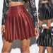 Color-Pleated Skirt Women Sexy Skirt Faux Leather Skirt Night Club-Fancey Boutique
