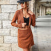 Color-Coffee brown-Women Wear Autumn Winter Solid Color Suit Skirt Two Piece Set-Fancey Boutique