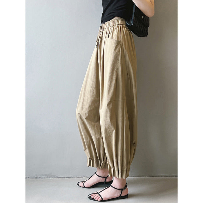 Color-Retro Wide Leg Cropped Pants for Women Autumn Trousers Pleated Slimming Trousers-Fancey Boutique
