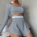 Color-Gray-Sports Women Clothing Contrast Color Fit Top Sexy Culottes Suit-Fancey Boutique