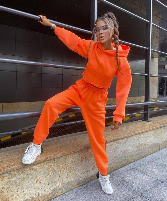 Color-Hoodie Set Women Fall Winter Cinched Hoodie Sweater Casual Jogger Pants Two Piece Set-Fancey Boutique