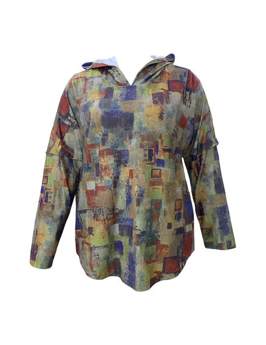 Color-Plus Size Autumn Winter Women Loose Printed Long Sleeve Hooded Sweater-Fancey Boutique