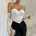 Color-Sexy Lace Steel Ring Boning Corset Diamond Long Sleeve Solid Color Tube Top-Fancey Boutique