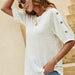 Color-White-Summer Loose round Neck Button Casual T shirt Top-Fancey Boutique