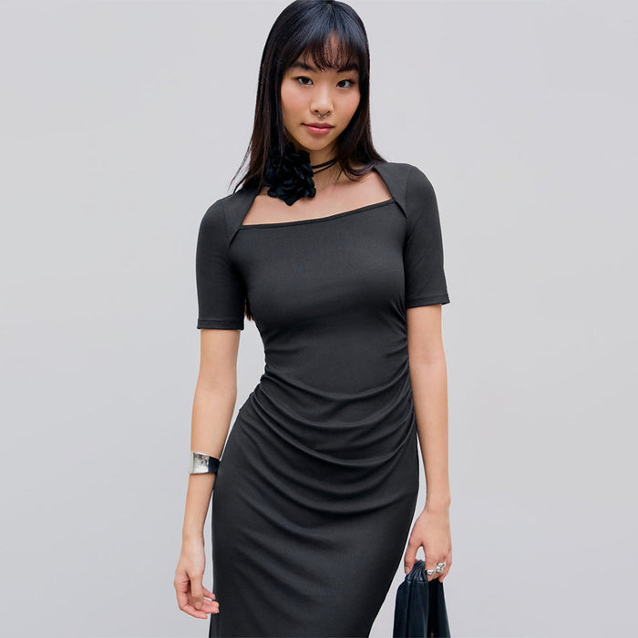 Color-Elegant Generous Waist Tight Slimming Sense of Design Side Slit Sheath Dress-Fancey Boutique