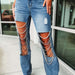 Color-Early Spring Big Ripped Jeans Women Chain Ornaments Straight Leg Pants-Fancey Boutique