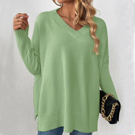 Color-Autumn Winter Pullover Sweater Idle V neck Casual Stitching Long Sleeved Sweater for Women-Fancey Boutique