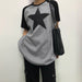 Color-Five Pointed Star Retro Raglan Color Contrast Long Sleeve T Shirt Women Old Neutral Lazy Casual Loose Pullover Top-Fancey Boutique