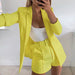 Color-Yellow Suit-Top Shorts Suit with belt Sexy Women Casual Polo Collar Cardigan-Fancey Boutique