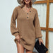 Color-Solid Color V Neck Button Mid Length Sweater Dress Women Autumn Winter Lantern Sleeve Sweater-Fancey Boutique