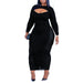 Color-Plus Size Women Autumn Black Mid-Length One-Step Dress Office Solid Color Voile Dress-Fancey Boutique