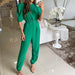 Color-Emerald Green-Spring Women Crew Neck Half Sleeve Solid Color Skinny Jumpsuit-Fancey Boutique