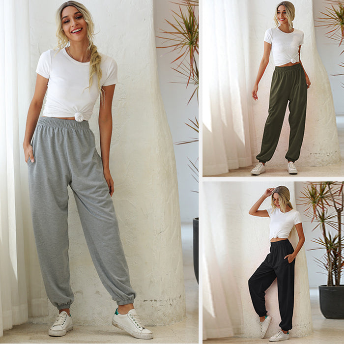 Color-High Waist Four Seasons Home Casual Sports Loose Sweater Ankle Banded Pants-Fancey Boutique