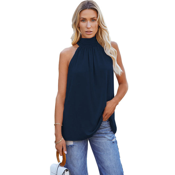 Color-Purplish blue-Summer Solid Color Sleeveless Top Women Mid-Length Casual Pullover Vest-Fancey Boutique