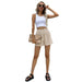 Color-Summer Cotton Loose Drawstring Cotton Linen Casual Wide-Leg Shorts Women-Fancey Boutique