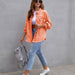 Color-Orange-Arrival Multicolor MidLength Ripped Loose Denim Jacket Women Jacket Women-Fancey Boutique