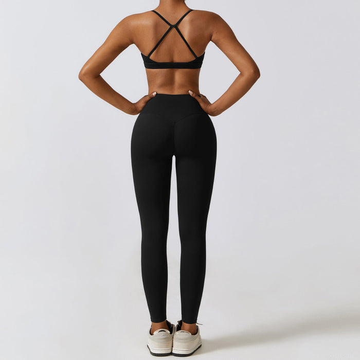 Color-Bra Trousers High-Grade Black-Autumn Winter Skinny Yoga Clothes Nude Feel Quick Drying Sports Suit Thin Fitness Clothes Three Piece Set-Fancey Boutique